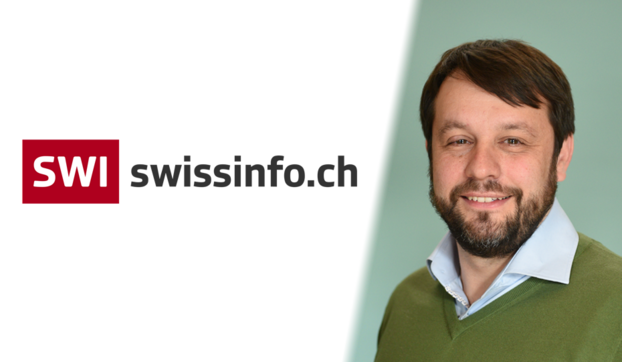 Logo swissinfo (links) / Porträt Ralph Weber (rechts)