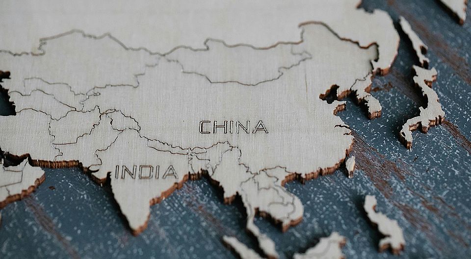 map of China and India