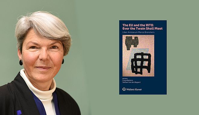 Photo: Christa Tobler (left), Cover of The EU and the WTO: Ever the Twain Shall Meet. Liber Amicorum Marco Bronckers (right)