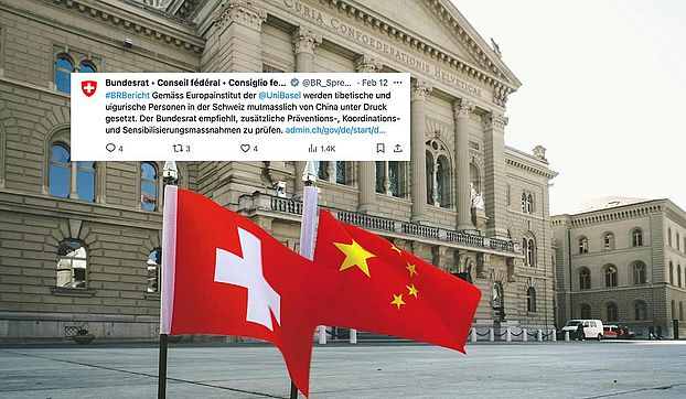 Fahne China und Schweiz in Bern