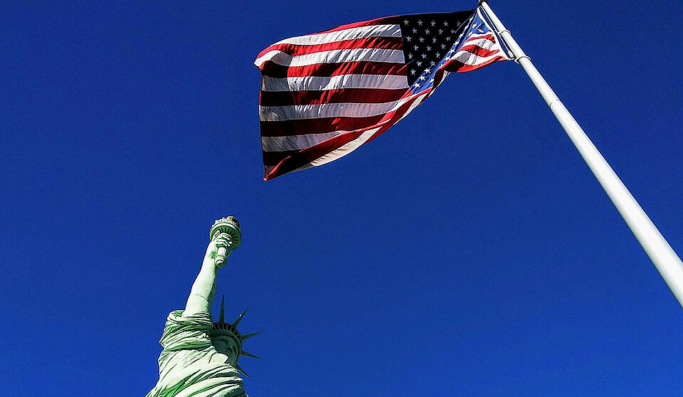 Statue of Liberty and American flag