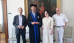 Prof. Dr. Thomas Grob (Vizerektor Lehre), Prof. Dr. Corey Ross, Prof. em. Dr. Madeleine Herren-Oesch, Prof. Dr. Martin Lengwiler (Dekan der Philosophisch-Historischen Fakultät)