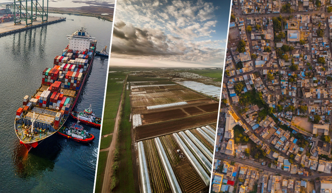 port/agro-industrial landscape/city skyline