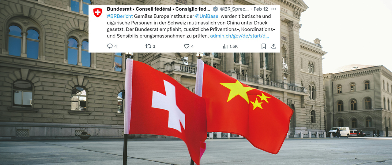 Collage Schweizer Parlament, Fahne China/Schweiz, X-Post Bundesrat