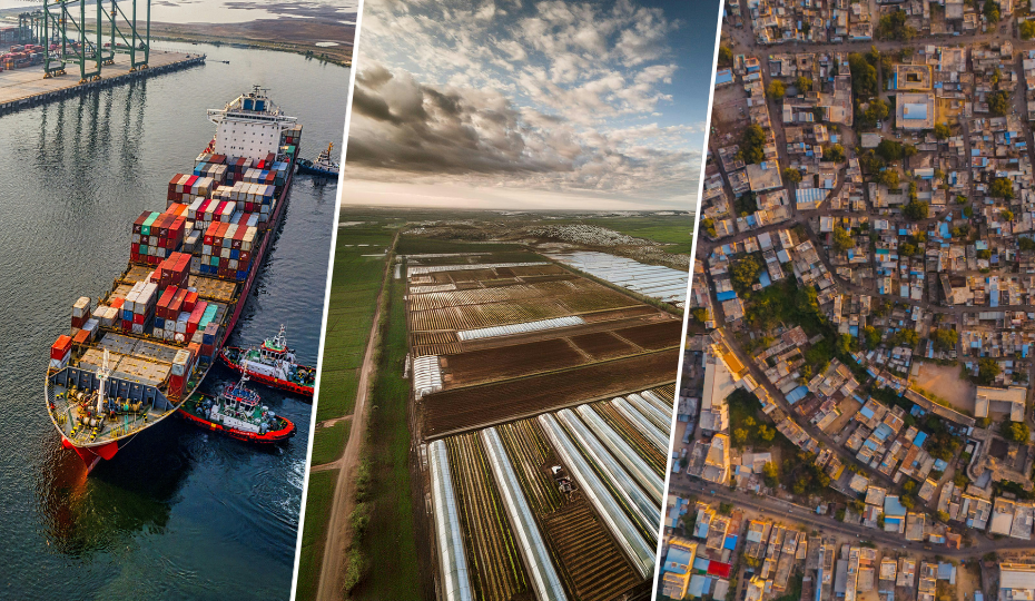 port/agro-industrial landscape/city skyline