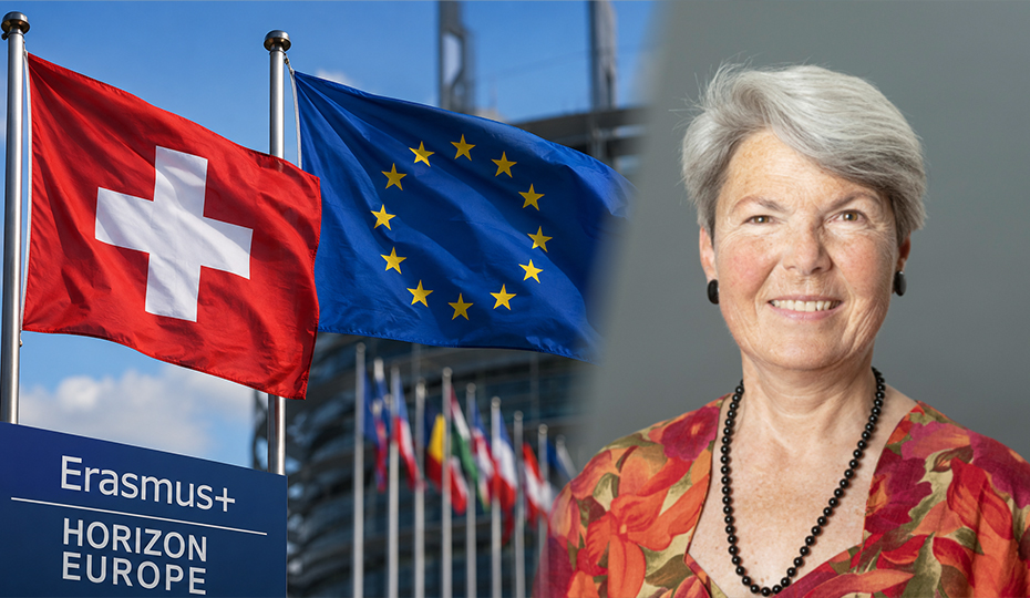Schweizer Fahne und EU Fahne / Christa Tobler